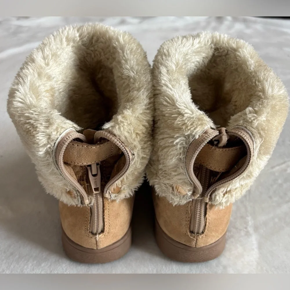 Cat & Jack Boots Youth Faux Fur Tan Winter Fold Over Convertible Zipper Size 1